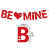 Red heart letter balloons spelling BEMINE with a glittery foil finish