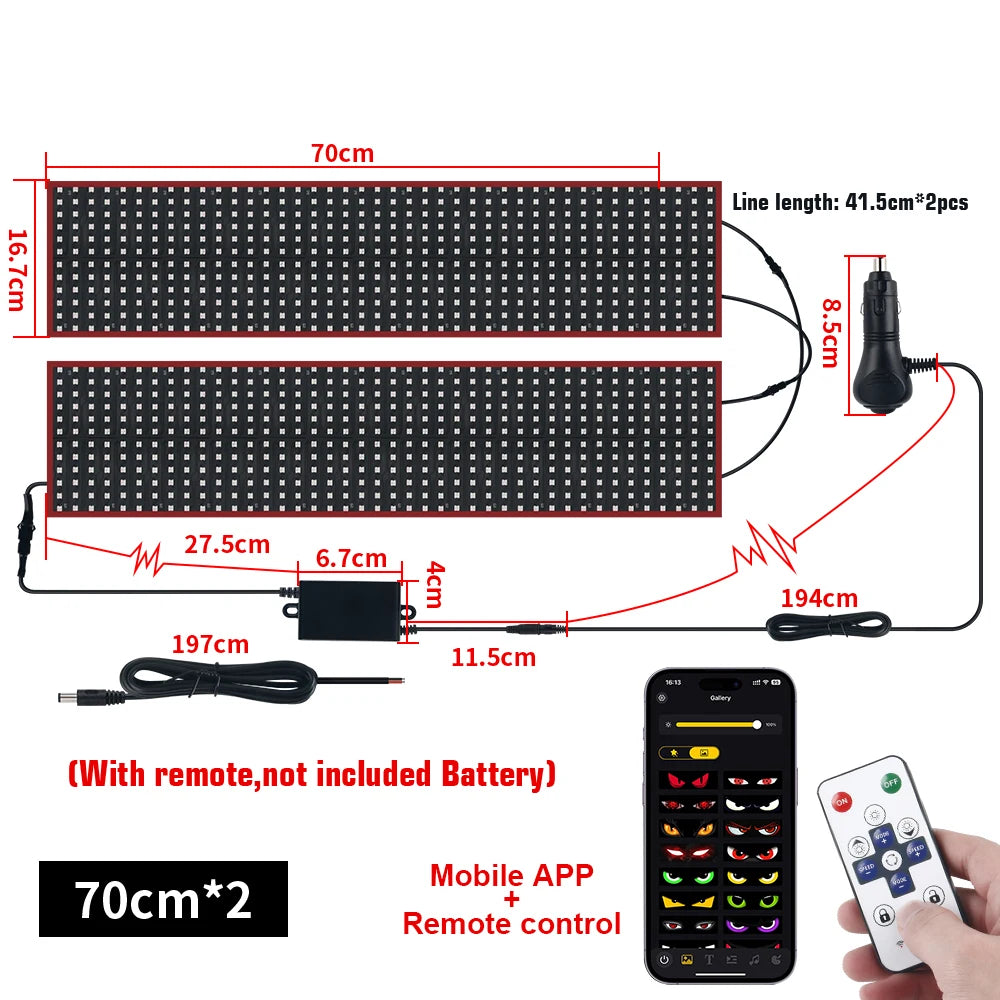 Flexible LED matrix display panels and a remote control for mobile app operation