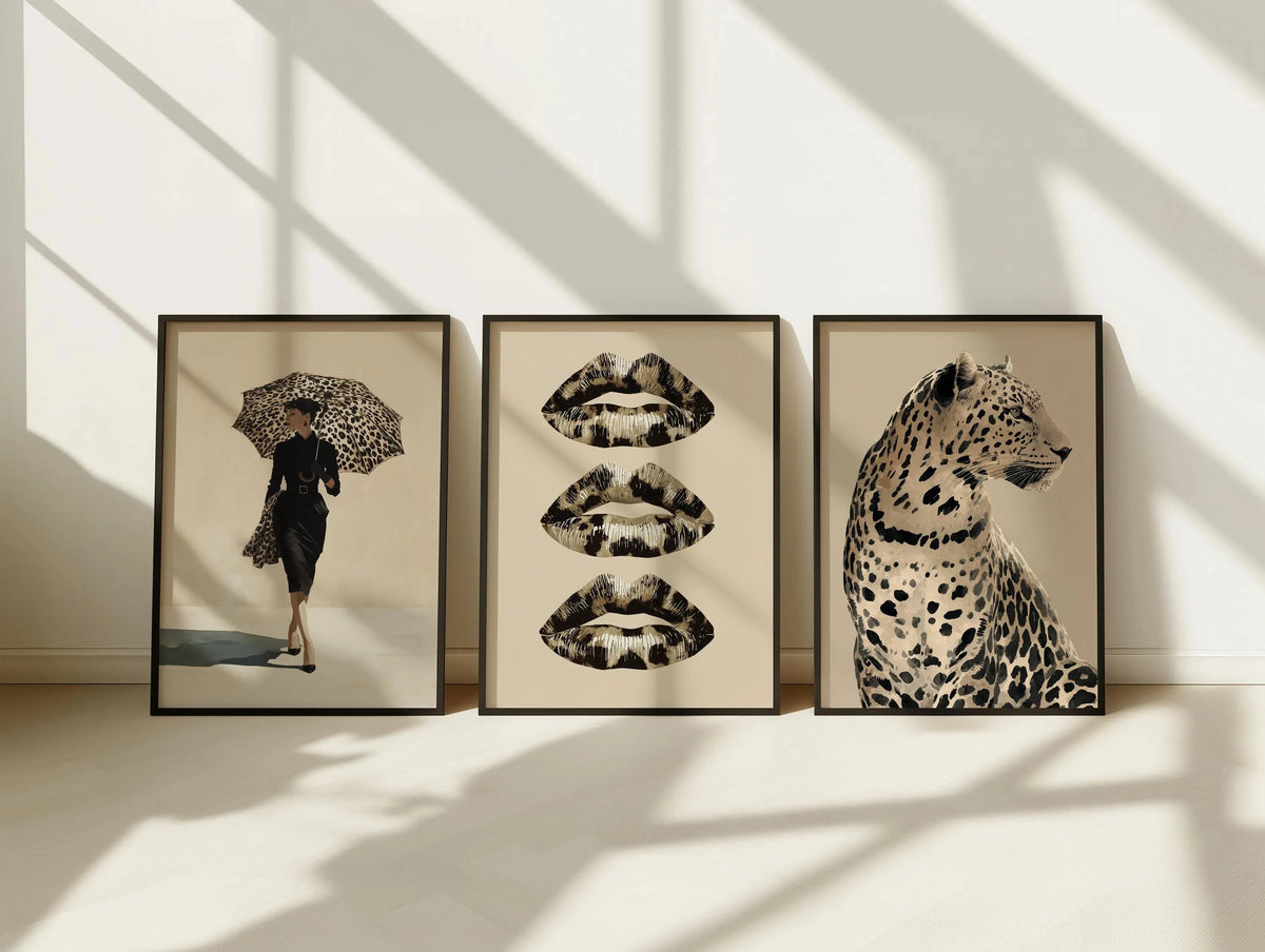 Frameless Leopard & Black-White Gallery Canvas Poster Set (3-Piece)