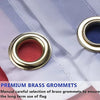 Close-up of premium brass grommets on a white flag fabric, showing the metal rings and stitching.