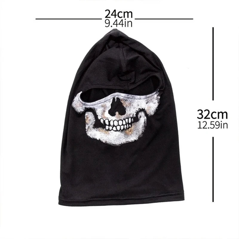 Black ice silk face mask with a white skull pattern