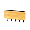 A light wood bamboo wall-mounted key rack with six hooks.