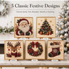Five classic festive designs for Christmas pearl diamond painting kits featuring Santa, tree, reindeer, wreath, and stocking.