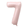 A pink foil number balloon shaped like the numeral 7.