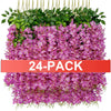 Un paquet de 24 guirlandes de fleurs de wisteria artificielles roses et violettes.
