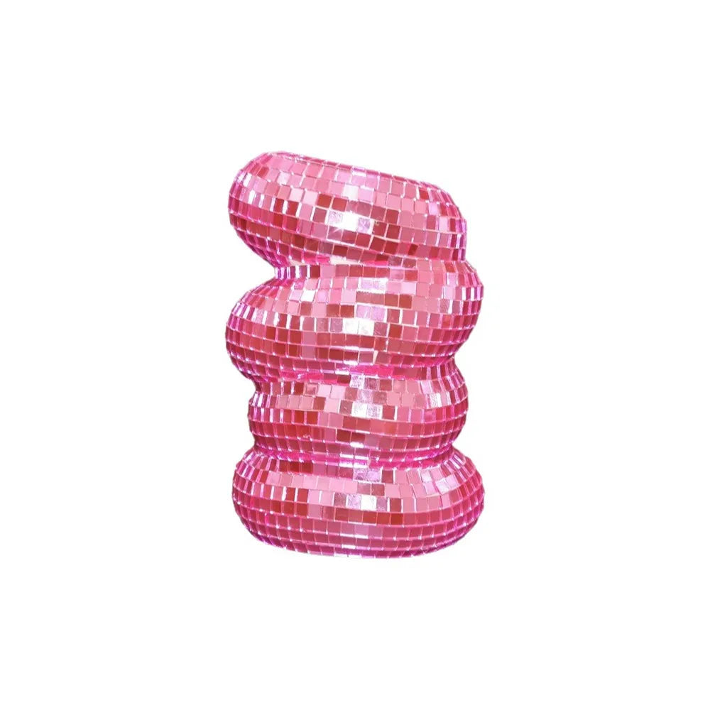 Pink mosaic disco ball spiral vase and pen holder