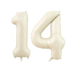 Two large beige helium foil number balloons shaped like 1 and 4 for a birthday party