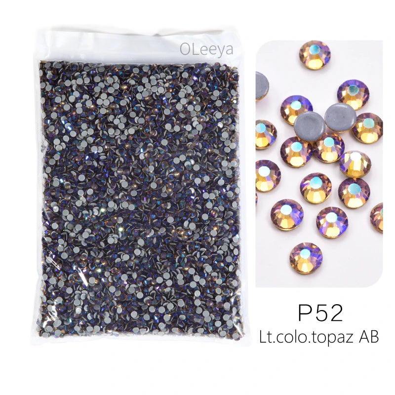 Bag of iridescent crystal and crystal AB glass rhinestones in various sizes