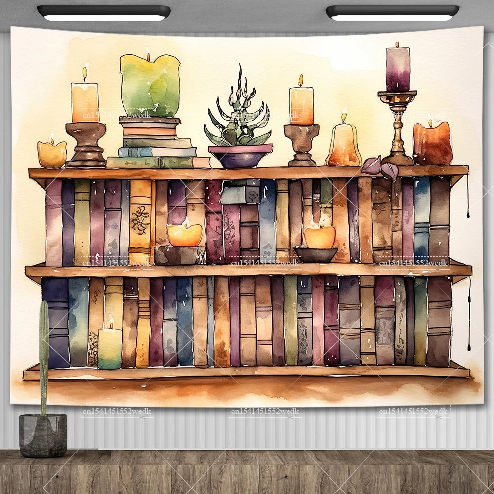 Enchanted Library Staircase Tapestry Wall Hanging