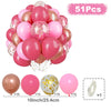 A bunch of 51 metallic pink and gold confetti balloons for party decor, including a balloon ring.