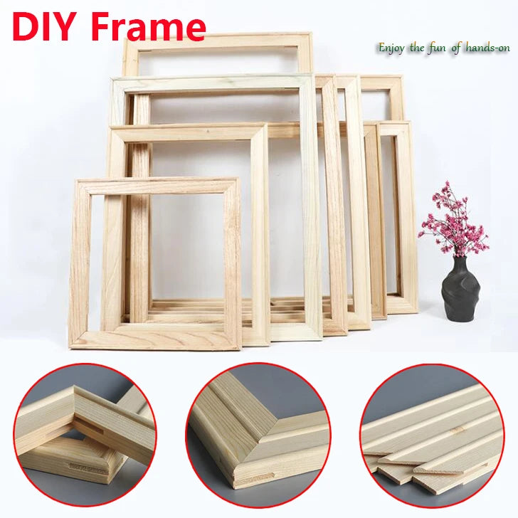 Kit de marco para manualidades, mostrando diversas piezas de madera para crear decoración de pared
