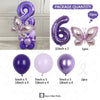 Set de globos morados con el número 6 y formas de mariposa para fiestas
