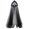 Elegante schwarze Braut-Hexe-Umhang mit Kapuze und durchscheinendem Stoff