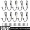 Silver aluminum wall-mounted hooks with screws sold as a set