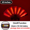 A red multi-mode LED party fan with 10 inches of light, showing an on/off function.