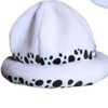 White knit cap for a plush toy featuring black spotted pattern