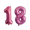 Two pink helium foil number balloons shaped like 1 and 8