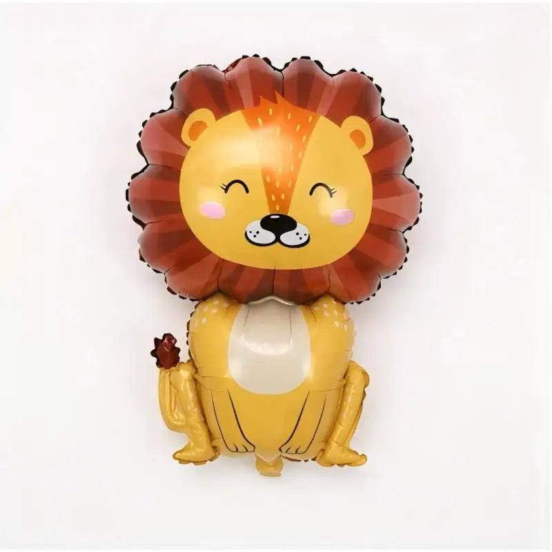 A yellow lion face decoration with a reddish-brown mane and body, used for birthday decor.