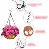 Metal hanging basket with a coconut liner featuring rustproof hooks, removable chain, and a welded ring design.