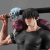 A collectible figurine of Suguru Geto from Jujutsu Kaisen, featuring dark hair and a purple-toned face.