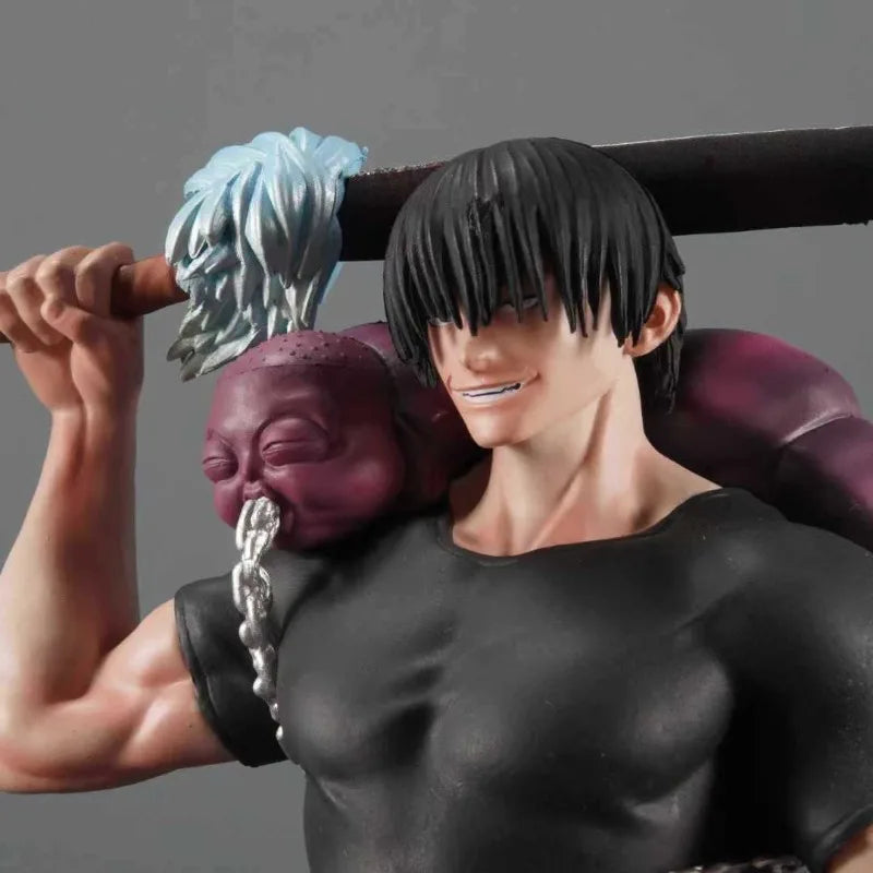 A collectible figurine of Suguru Geto from Jujutsu Kaisen, featuring dark hair and a purple-toned face.