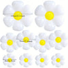 A collection of white and yellow daisy-shaped balloons for summer celebrations.