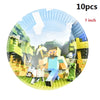 A 7 inch plate featuring a Minecraft-themed scene with characters and foliage.
