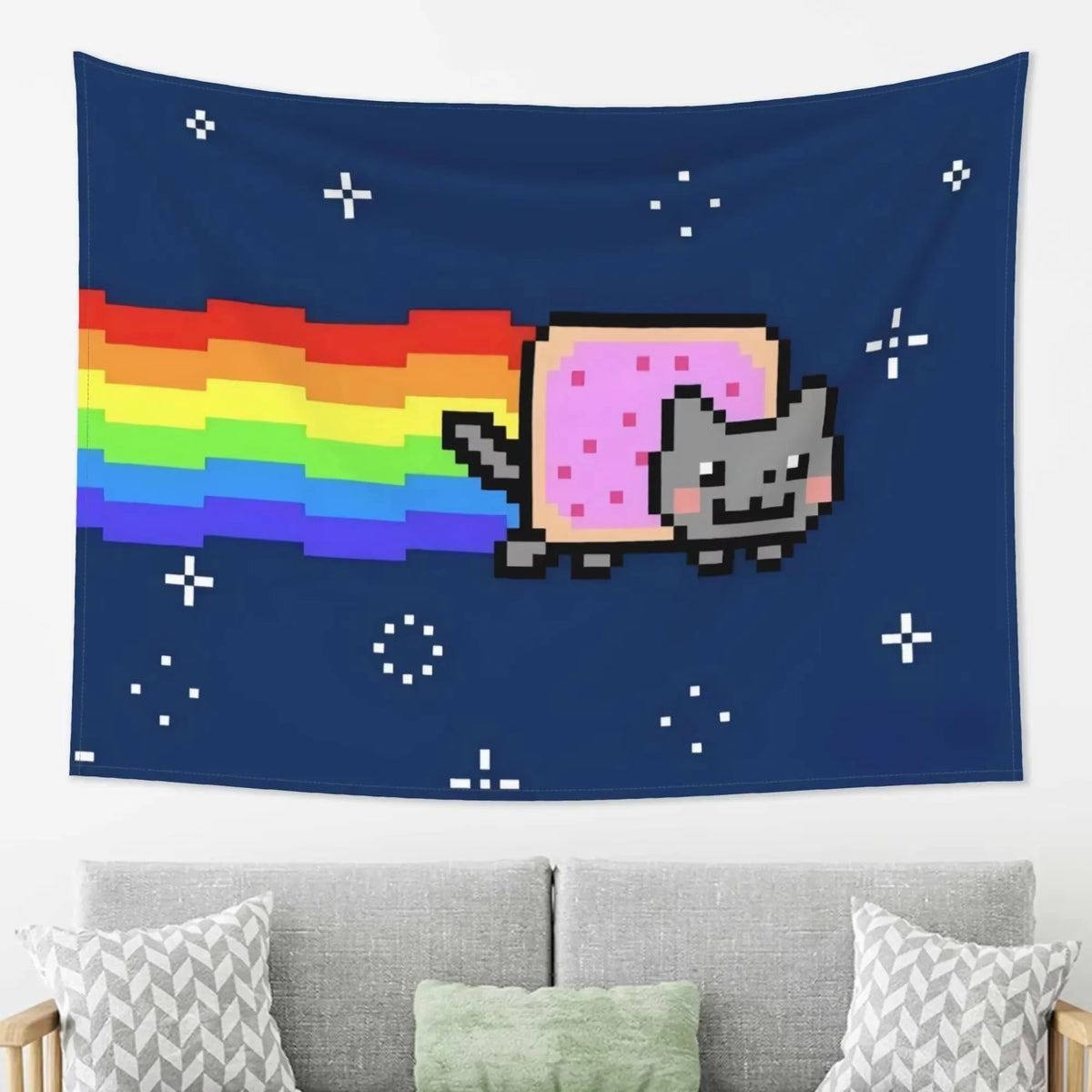 Nyan Cat Pixel Art Tapestry – Rainbow Cat Wall Hanging