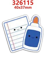 A small white bottle with an orange cap next to a piece of lined paper, indicating a craft embellishment.