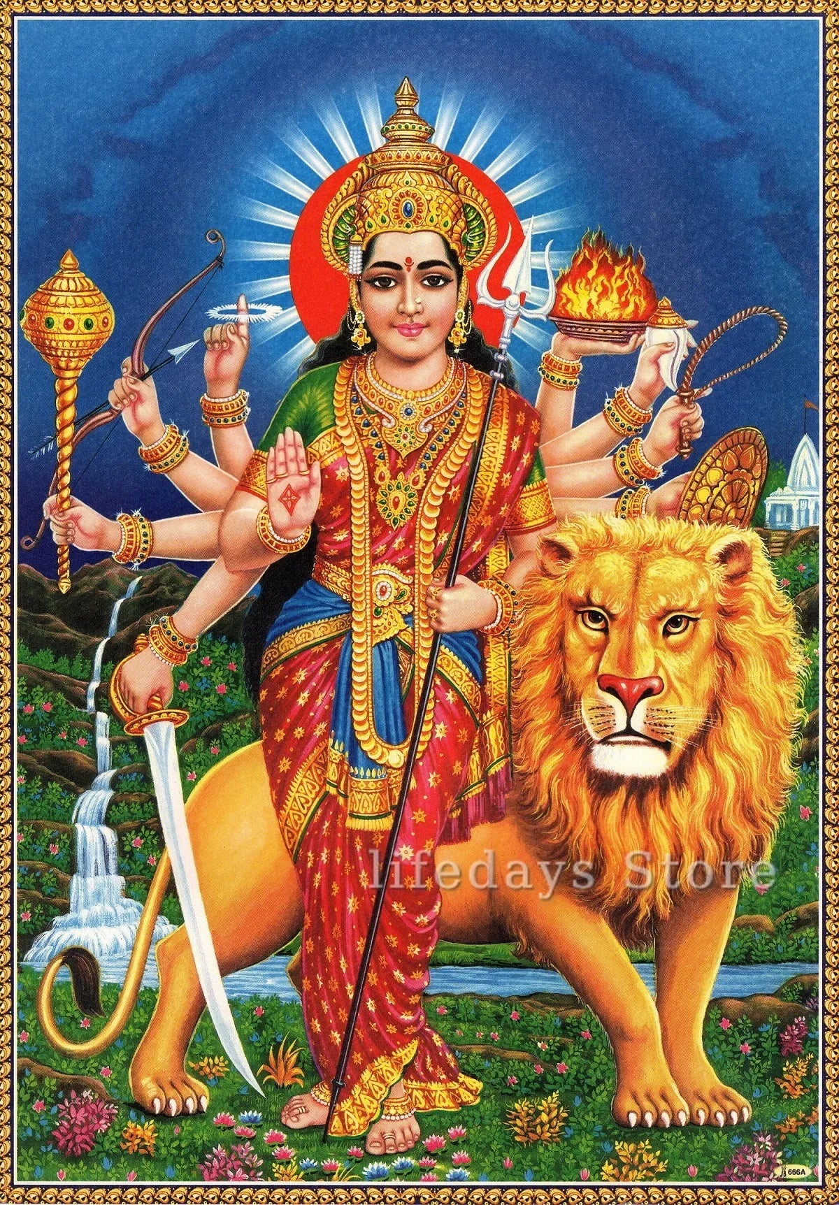 Durga Goddess Vintage Canvas Wall Art – Hindu Deity Print for Living Room & Home Decor