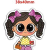 A cute cartoon girl with braided hair and pink bows holding a small box.