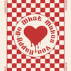 A red and white checkered background with text encouraging self-love, freedom, authenticity, and passion.