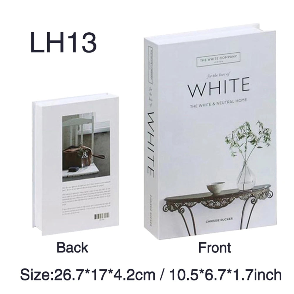 Front and back views of a white book decor set titled White by The White Company featuring a decorative tray