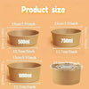 A set of three eco-friendly kraft paper bowls with lids in various sizes, including 500ml, 750ml, and 1000ml.
