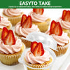 Pink frosting cupcakes in clear plastic boxes with lids for safe transportation