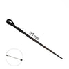 A dark, twisted metal magic wand with a pointed tip and a decorative spiral design.