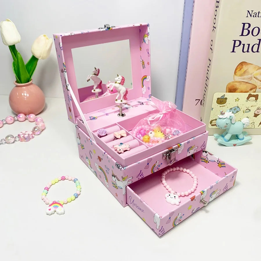 Ballet Jewelry Music Box with Rotating Dancer and Storage Drawer