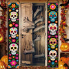 A vertical banner set featuring colorful Day of the Dead skulls and floral designs for porch decoration.