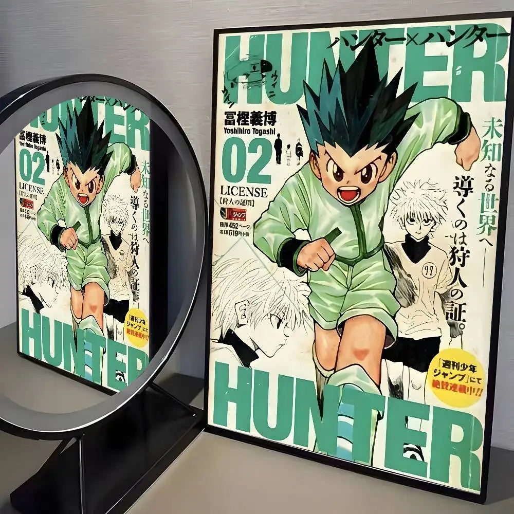 A framed canvas wall art featuring characters from Hunter x Hunter anime in a dynamic style.