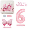 Pink balloon set featuring a large pink number balloon and a medium pink bow balloon.