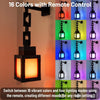 A black pixel lantern night light with an adjustable arm displays 16 vibrant colors controlled by a remote.