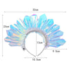 A light blue, iridescent LED glowing headband with a fan-like structure for parties and cosplay.
