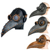 A realistic horror mask with leather detailing and large glass eyes shown from multiple angles.