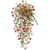 Artificial hanging morning glory flowers with red and white blossoms on green vines for indoor and outdoor decor