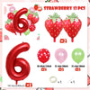 Strawberry foil balloon set including large number balloons and various colored balloons