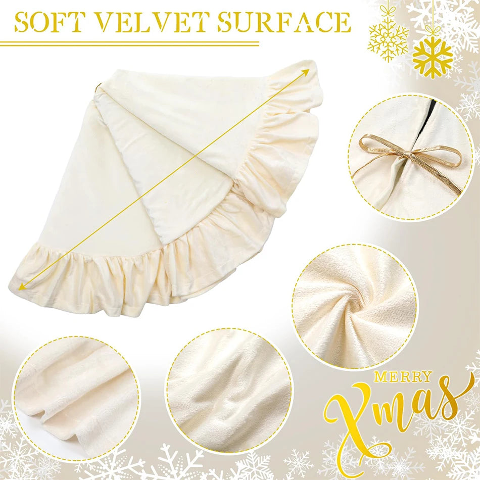 A soft velvet surface fabric in cream color with a ruffled edge, shown in various close-up views.
