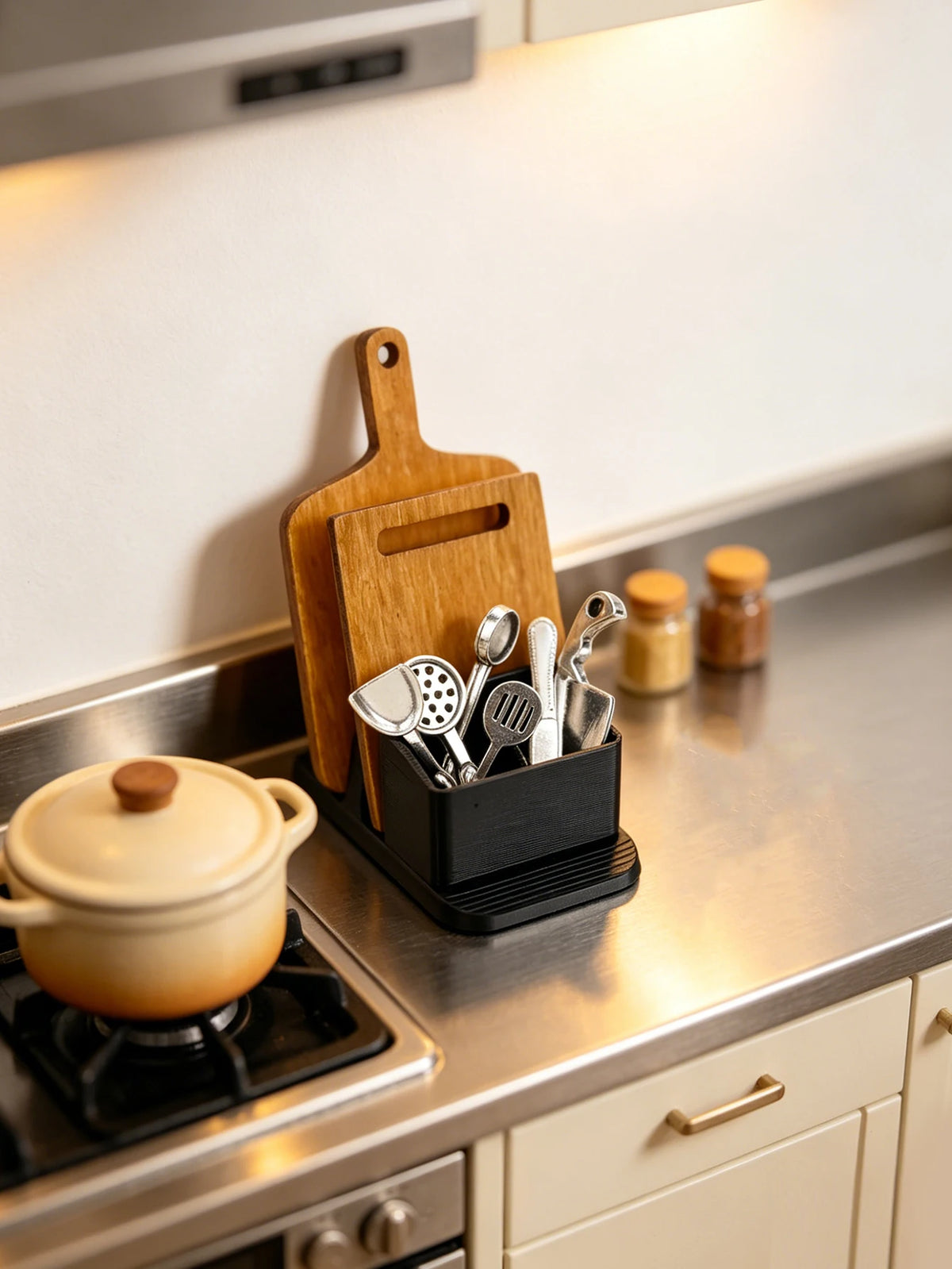Miniature Dollhouse Kitchenware Set with Storage Rack