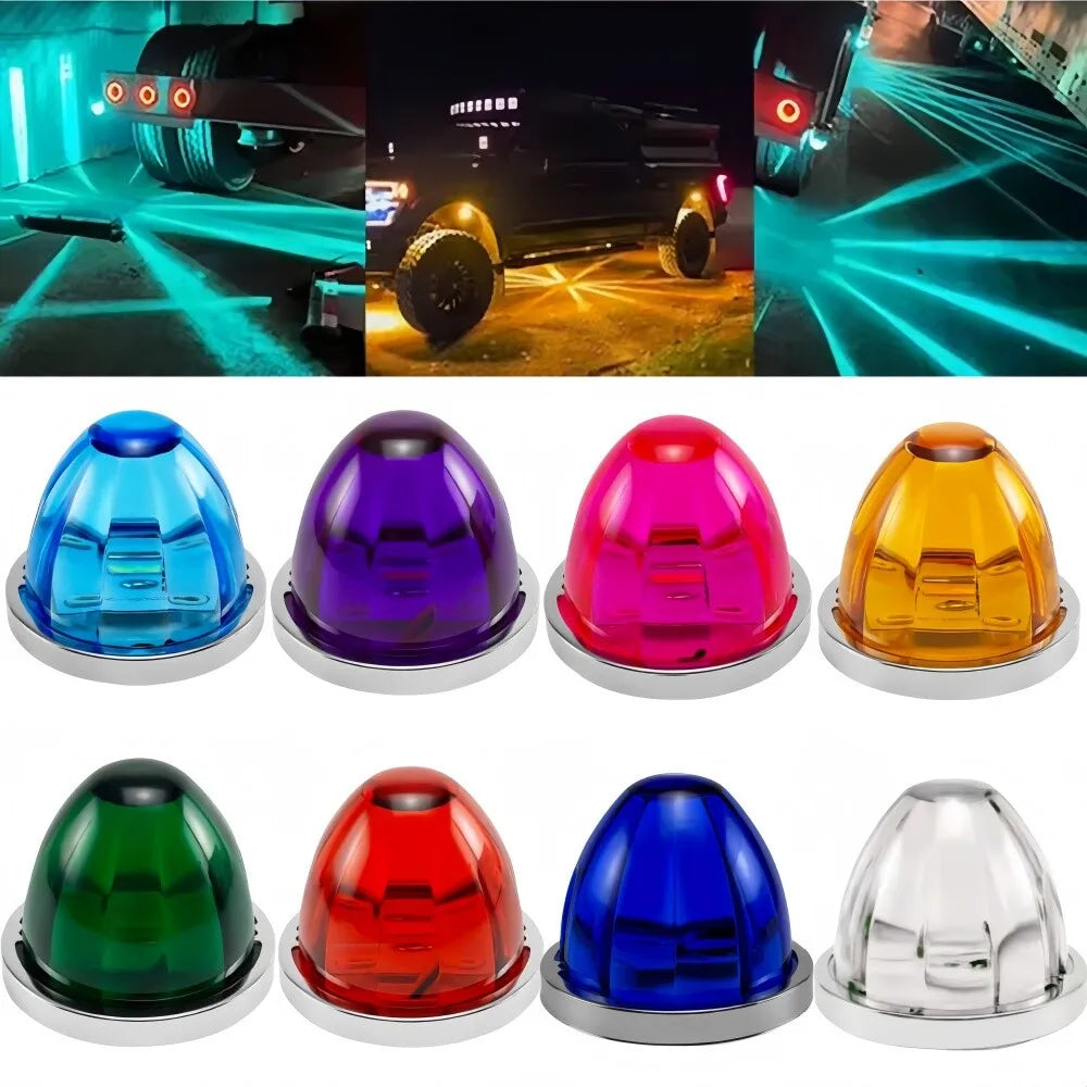 A set of various colored LED side marker lights for vehicles, including blue, purple, pink, and yellow.