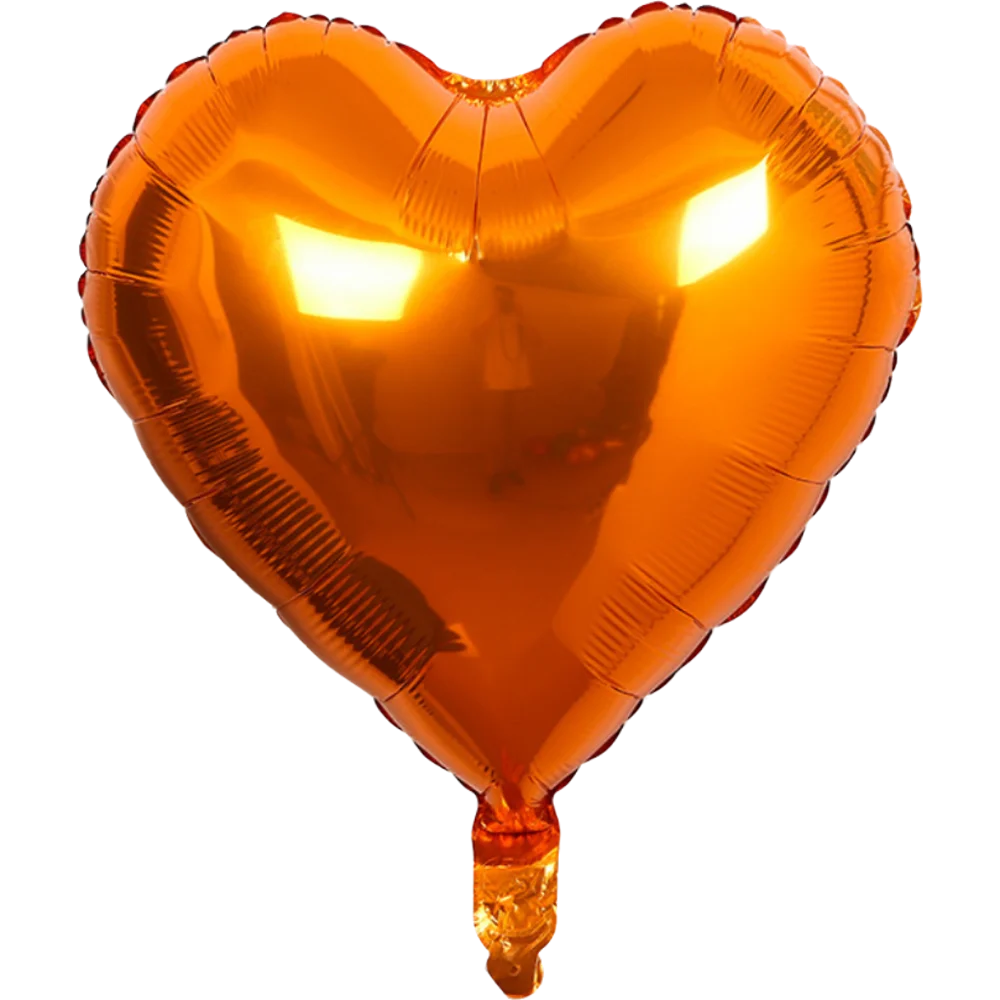 An orange foil heart balloon with a star design against a black background.
