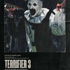 Movie poster for Terrifier 3 featuring a menacing clown character against a dark background.